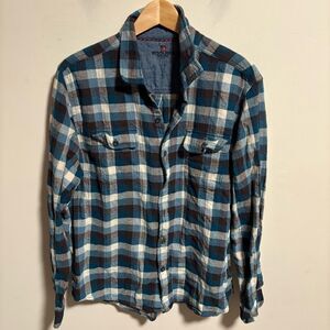 Woolrich Flannel Shirt Blue Plaid Long Sleeve Button- Men Size XL